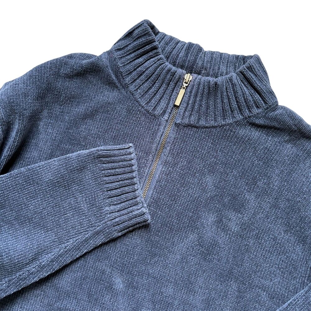 Van Heusen Pullover Mens Blue Quarter Zip Extra Large Cotton Zipper Navy Sz XL